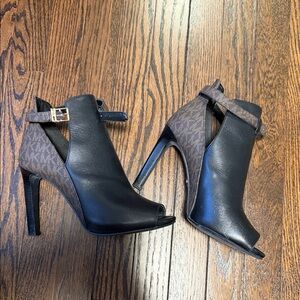 Michael Kors Black and Brown Peep-Toe Heels